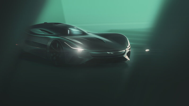 Futuristic Sports Car — Black, Dramatic, 3d Render, Headlights, Green Light