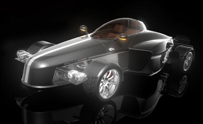 Futuristic Sports Car — Black, Dramatic, 3d Render, Headlights