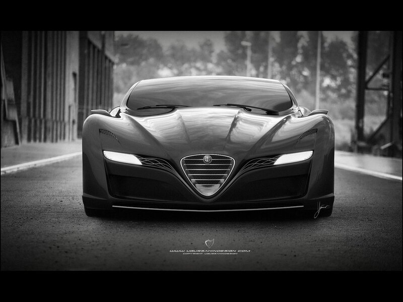 Futuristic Sports Car — Black, Dramatic, 3d Render, Road
