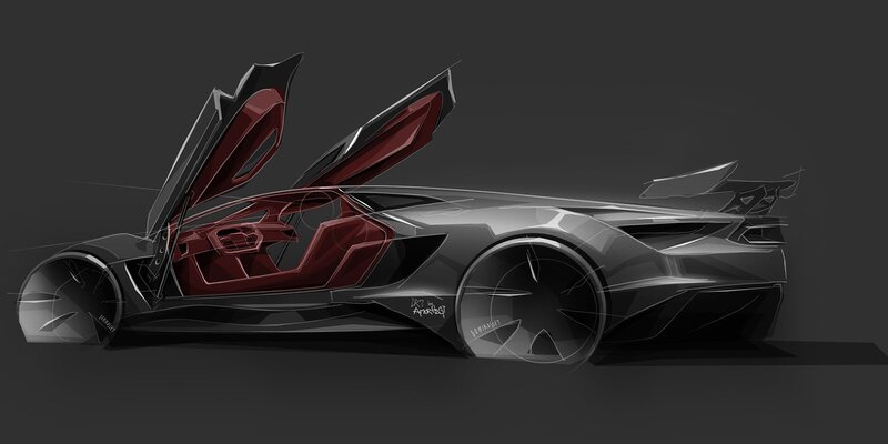 Futuristic Sports Car — Black, Dramatic, Digital Art, Doors