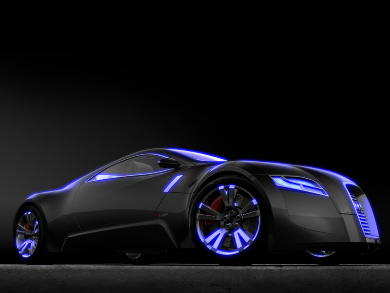 Futuristic Sports Car — Black, Dramatic, Night, 3d Render