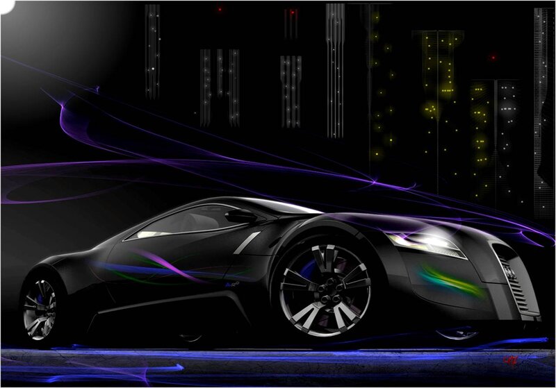 Futuristic Sports Car — Black, Dramatic, Night, Digital Art, City Skyline