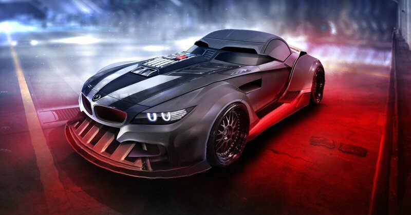 Futuristic Sports Car — Black, Dramatic, Night, Digital Art, Lights