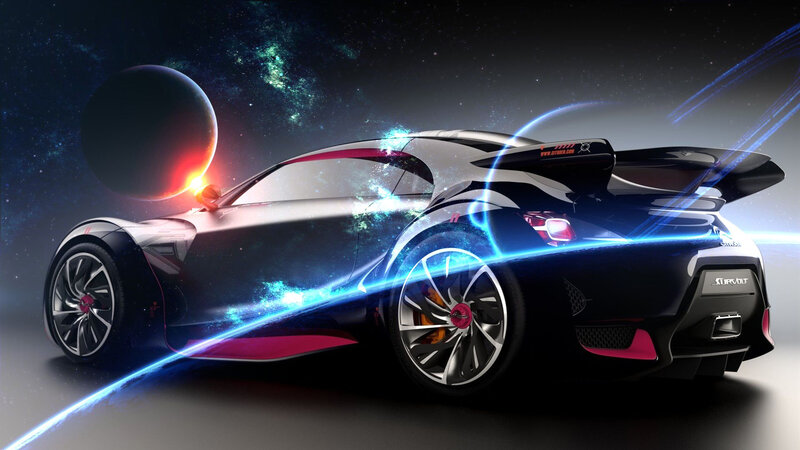 Futuristic Sports Car — Black, Dramatic, Night, Digital Art