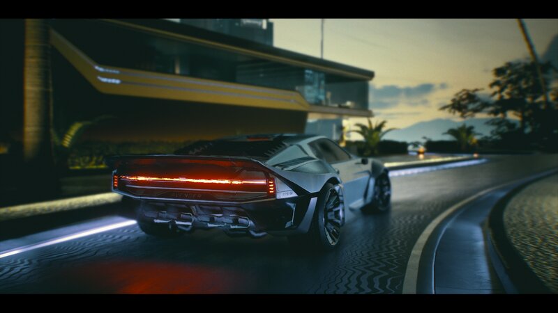 Futuristic Sports Car — Black, Dramatic, Sunset, 3d Render