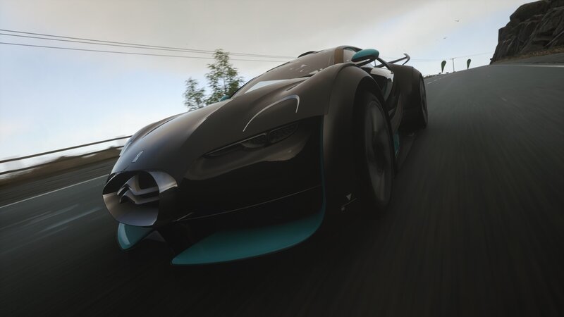 Futuristic Sports Car — Black, Dynamic, Afternoon
