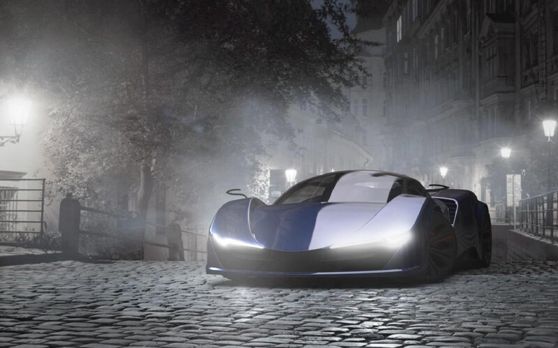 Futuristic Sports Car — Blue, Mysterious