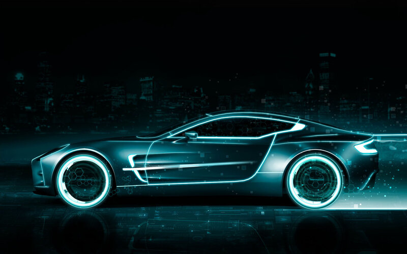 Futuristic Sports Car — Blue, Night, 3d Render