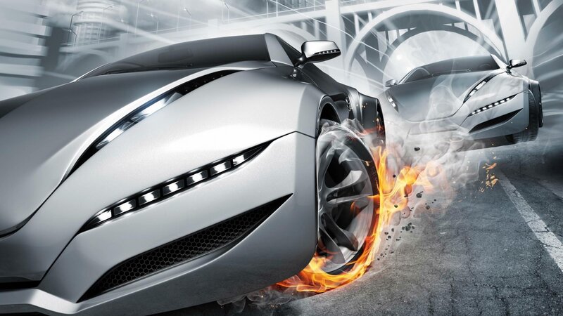 Futuristic sports car burnout