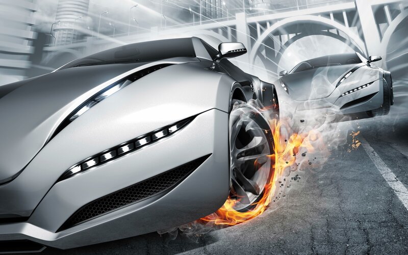 Futuristic sports car burnout
