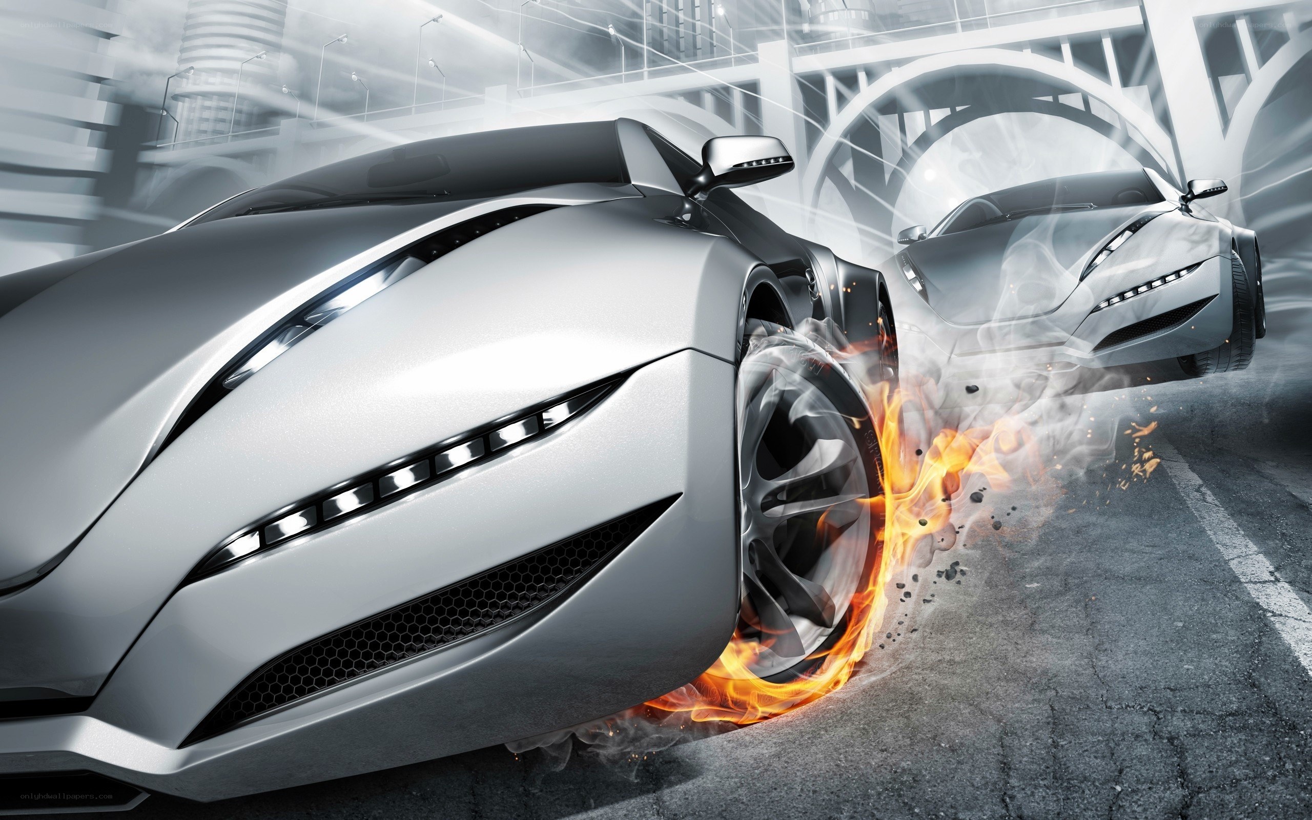 Futuristic sports car burnout