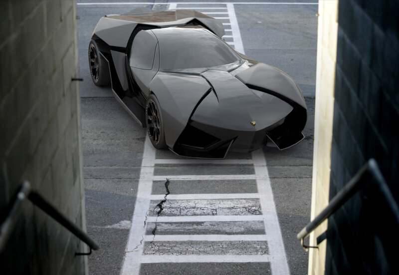 Futuristic Sports Car — Gray, Dramatic, 3d Render, Road