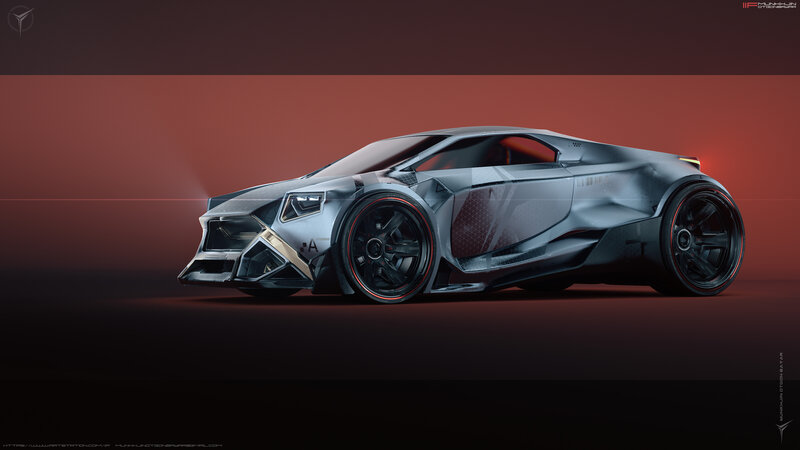 Futuristic Sports Car — Gray, Dramatic, 3d Render, Wheels