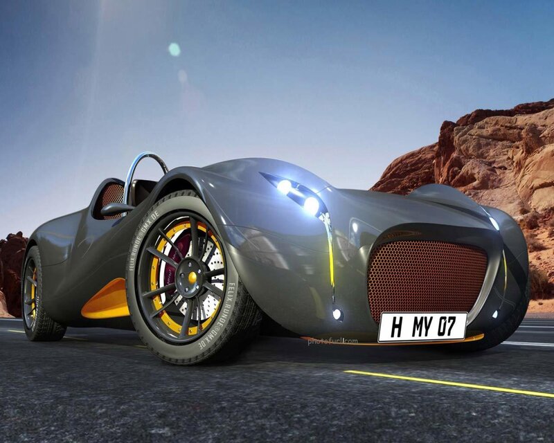 Futuristic Sports Car — Gray, Dramatic, Afternoon