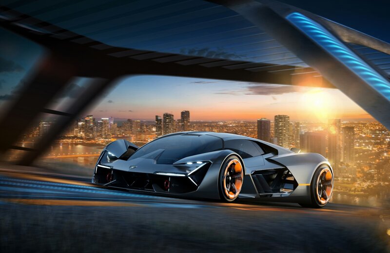 Futuristic Sports Car — Gray, Dramatic, Sunset