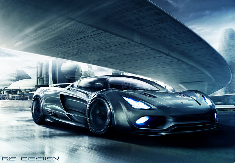 futuristic sports car in city