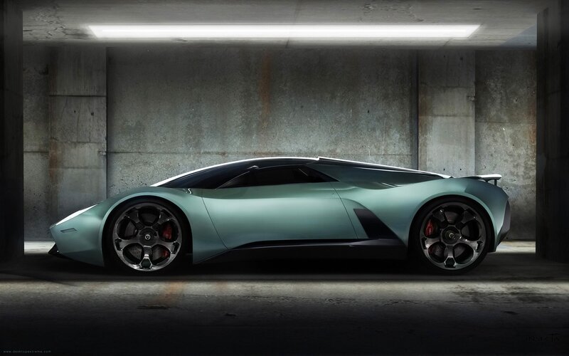 futuristic sports car in garage