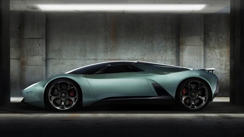 futuristic sports car in garage
