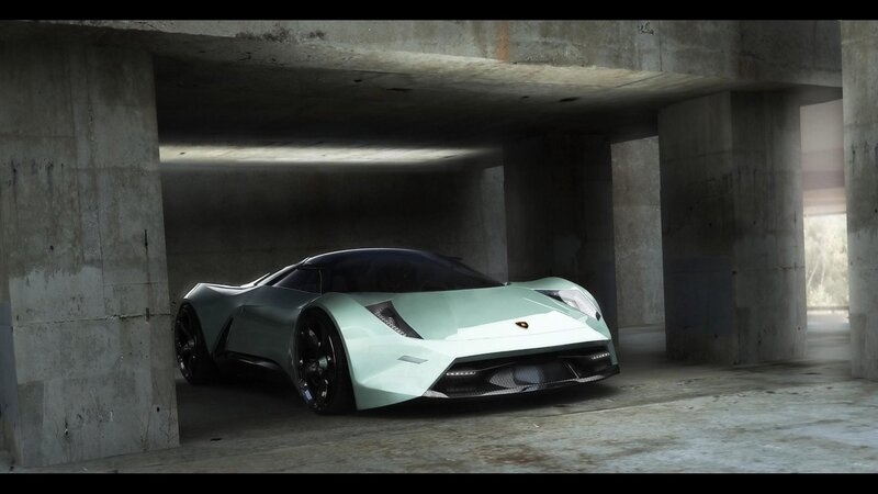 futuristic sports car in garage