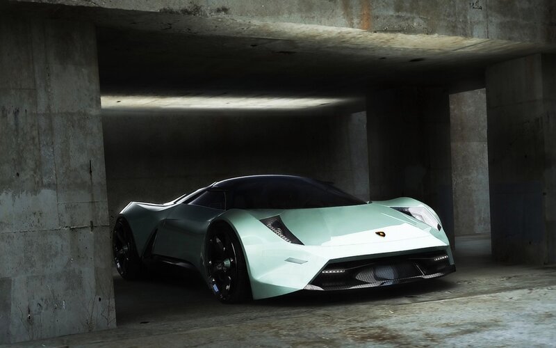 Futuristic sports car in garage