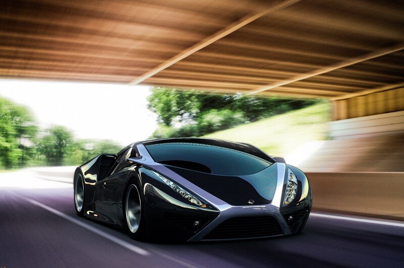 futuristic sports car in motion