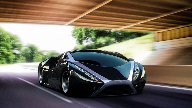 futuristic sports car in motion