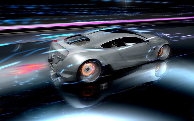 futuristic sports car in motion