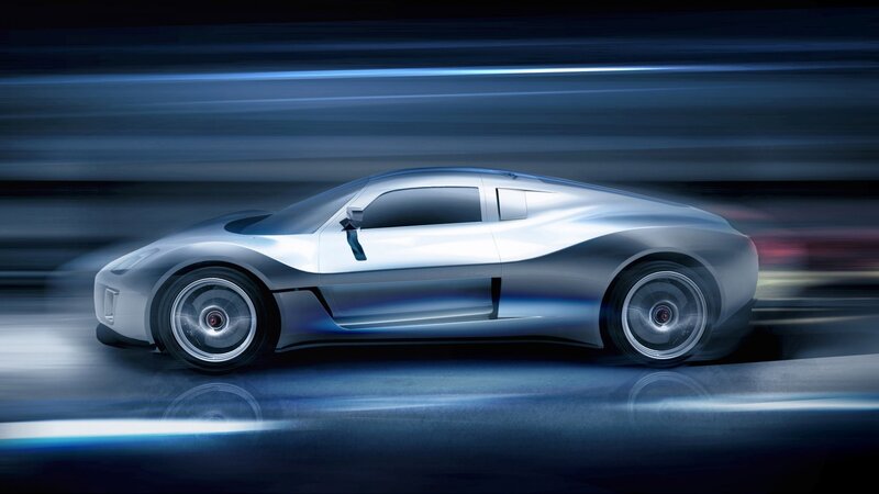 futuristic sports car in motion