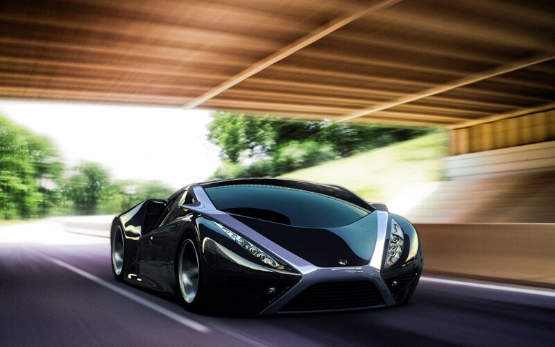 futuristic sports car in motion