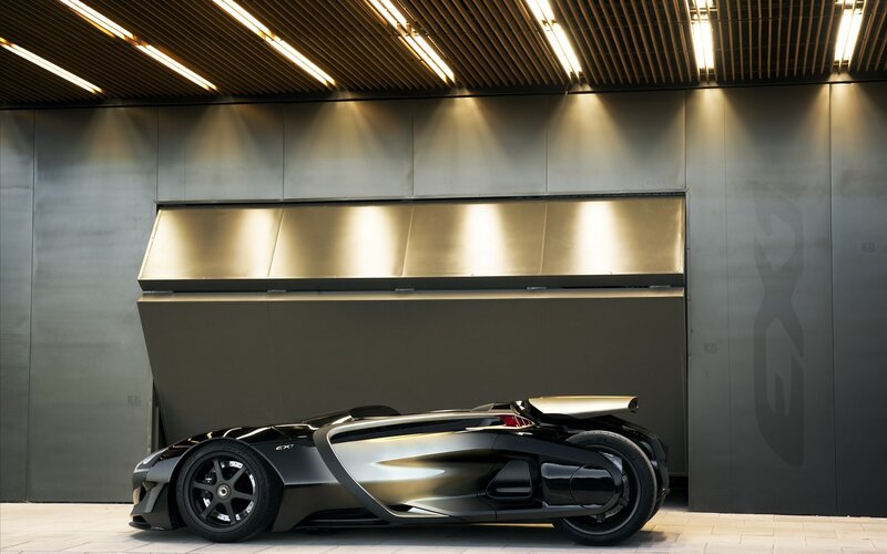 futuristic sports car in showroom