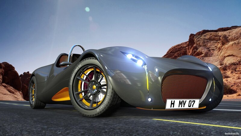futuristic sports car on desert road
