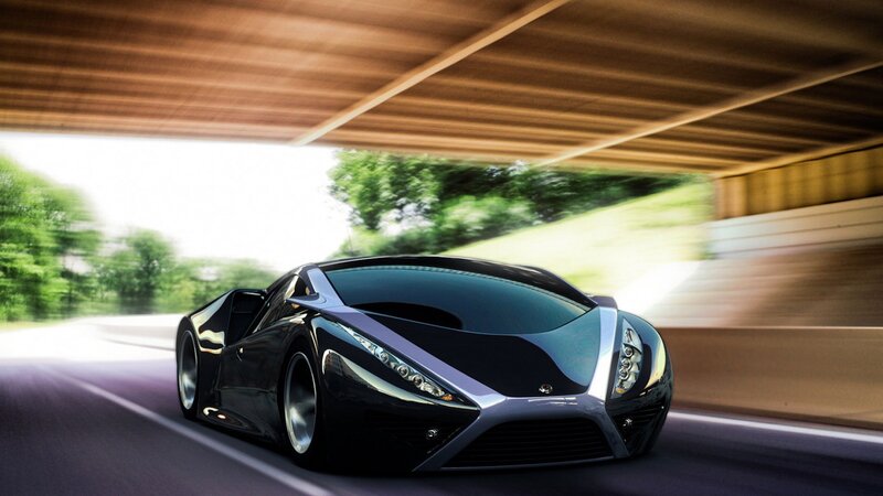 futuristic sports car on road