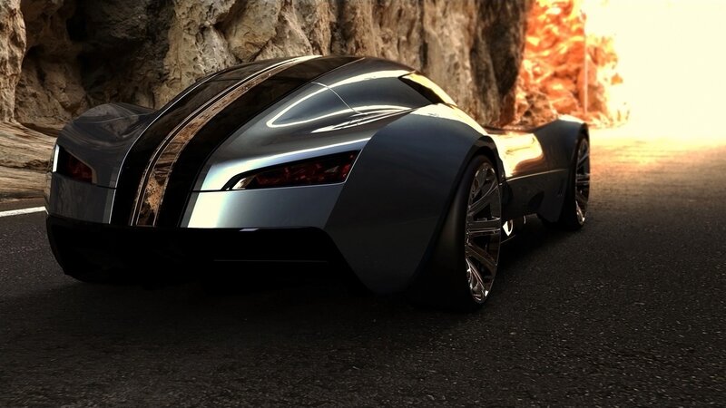 futuristic sports car on road