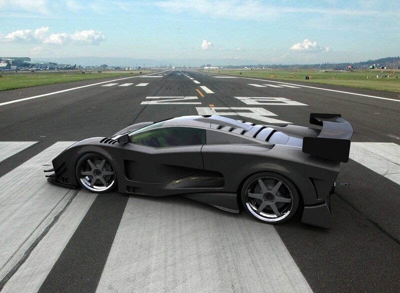 futuristic sports car on runway