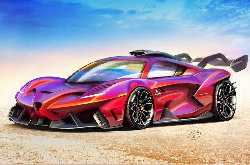 Futuristic Sports Car — Purple, Dramatic