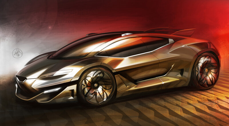 Futuristic Sports Car — Red, Dramatic