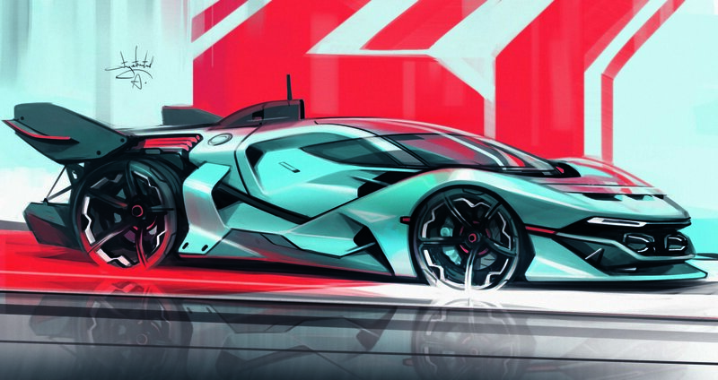 Futuristic Sports Car — Teal, Dramatic