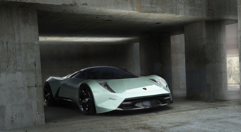 Futuristic sports car under bridge