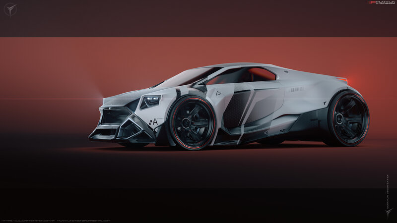 Futuristic Sports Car — White, Dramatic