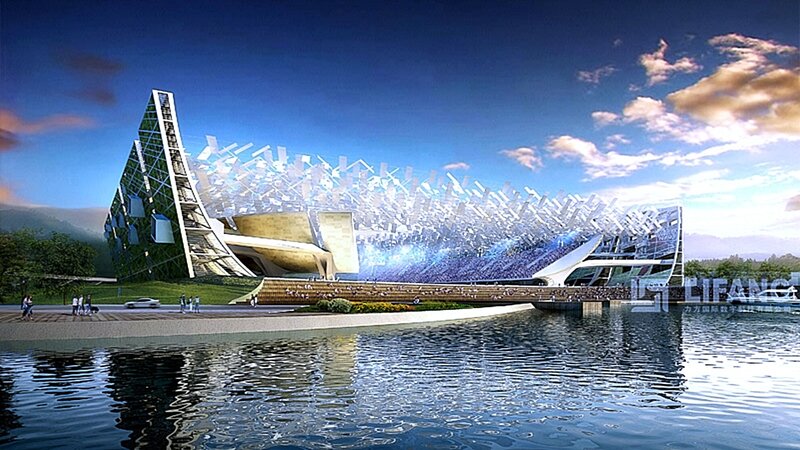 Futuristic Stadium Design — Blue, Dramatic