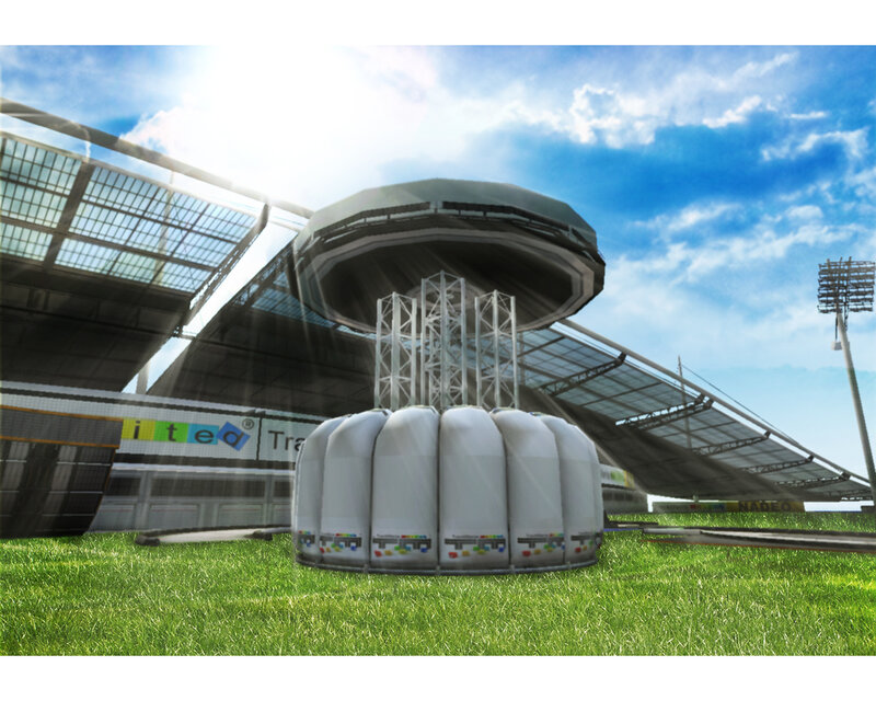 futuristic stadium with solar panels