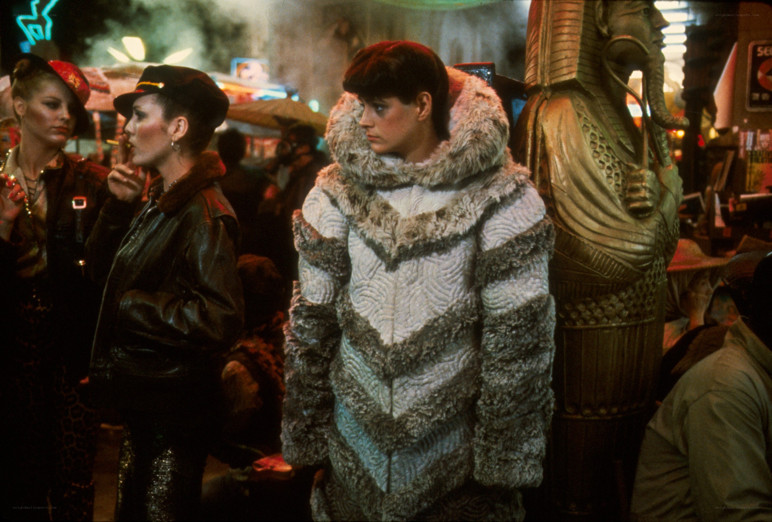 Futuristic street scene with characters