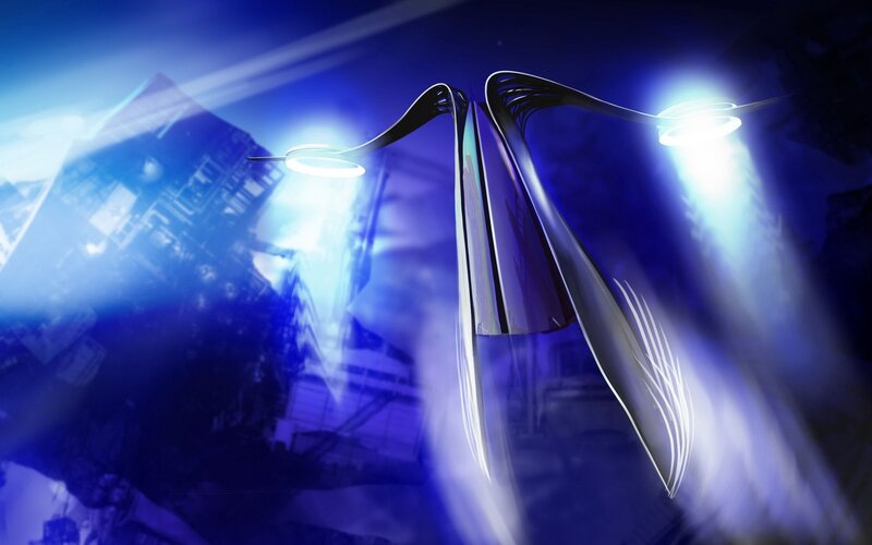 futuristic streetlights in city