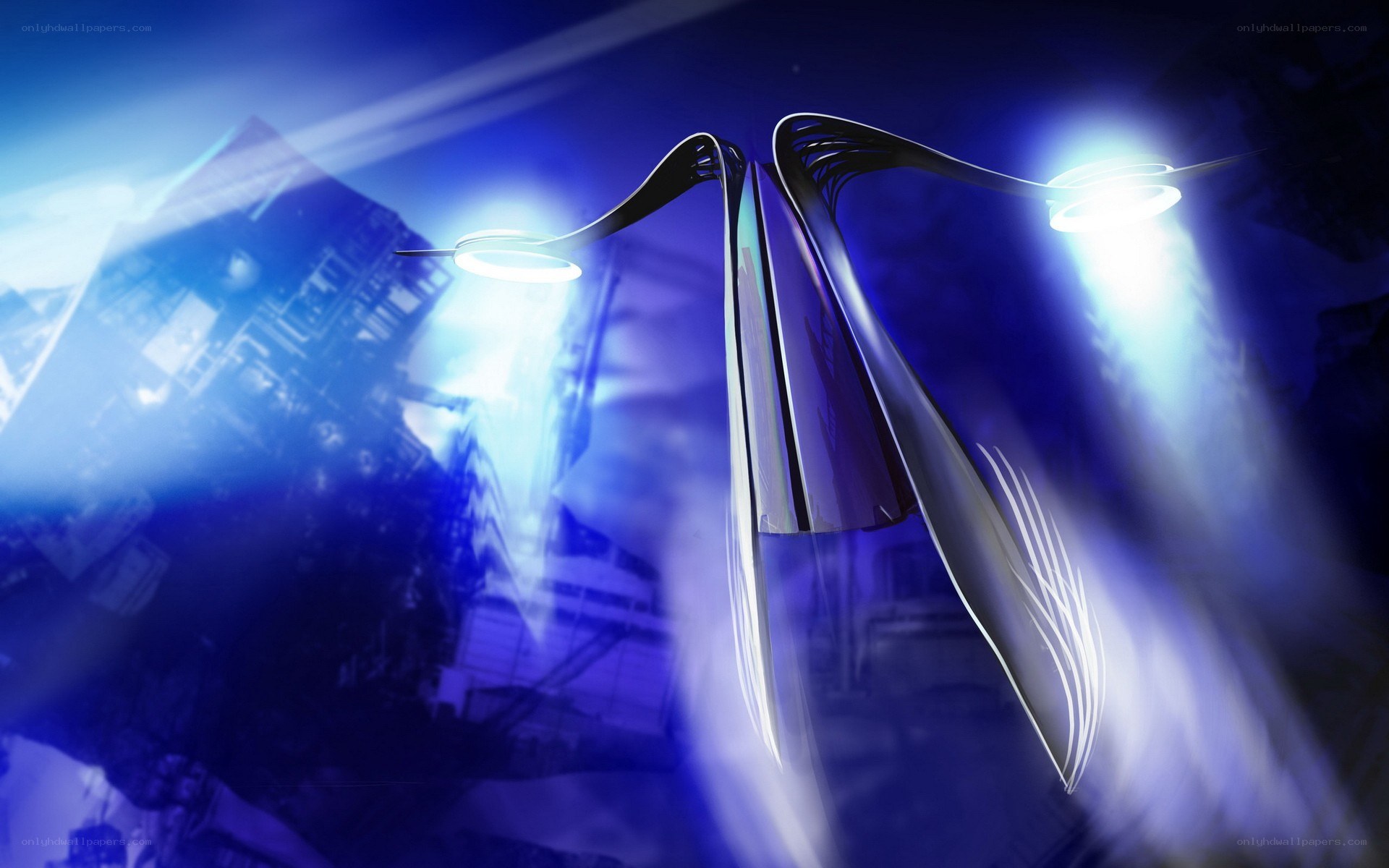 futuristic streetlights in city