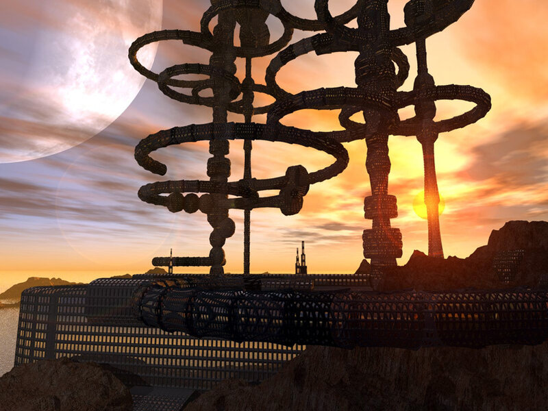 futuristic structure at sunset