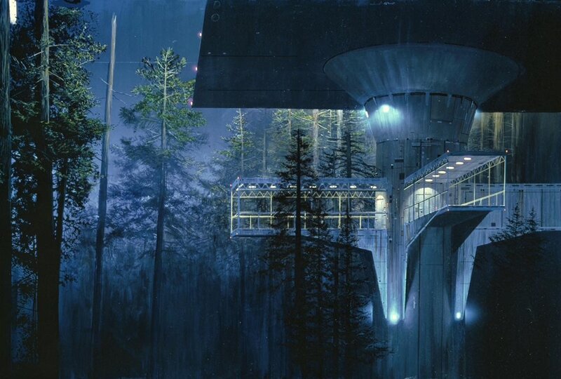 futuristic structure in forest