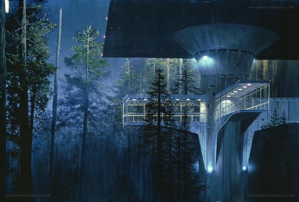 futuristic structure in forest