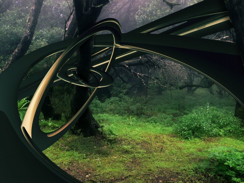 Futuristic Structure in Forest — Green