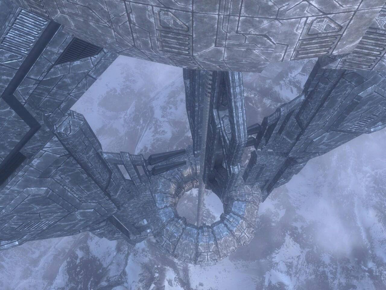 futuristic structure in snow