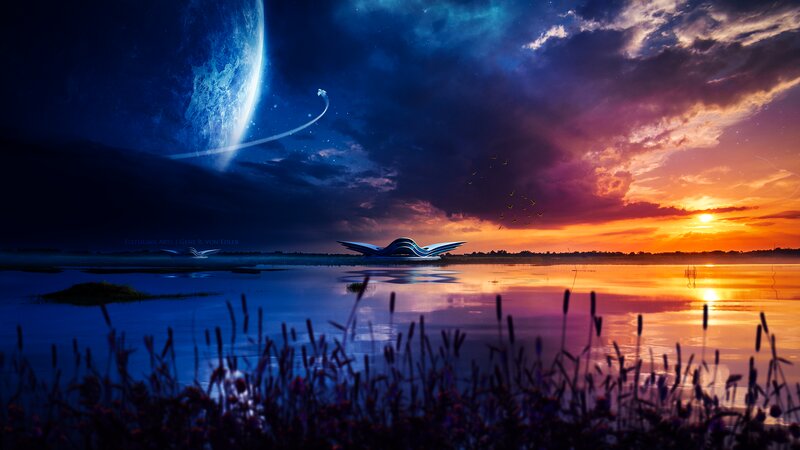 Futuristic Structure on Lake